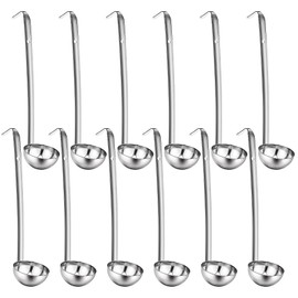 12 Pieces Stainless Steel Soup Ladle Sturdy Soup Ladle with Long Handles Portion Control Serving Spoons for Cooking Soup Sauce Kitchen Home(2 oz)