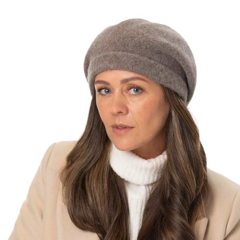 Seeberger Ladies Milled Wool Beret Hat with Cuff, raspberry