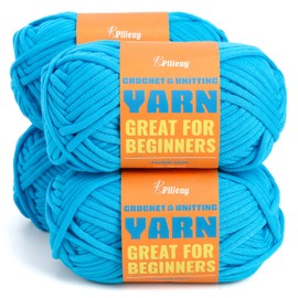 Pllieay Azure Cotton Yarn, 4x50g Crochet Yarn for Crocheting and Knitting, Cotton Yarn for Beginners with Easy to See Stitches for Beginners Crocheting and Knitting