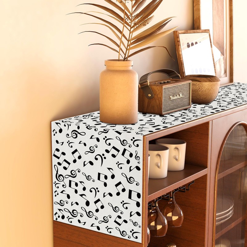 Musical Notes Table Runner Black and White Musical Notes Tablecloth