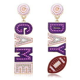 Football Earrings for Women Beaded Game Day Earrings Rhinestone Football Team Drop Dangle Earrings Football Mom Accessories Sports Jewelry Gifts, Zinc, No Gemstone