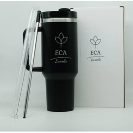 ECA - Ecoventa - 40oz Tumbler with Handle and Straw Lid Stainless Steel Travel Mug Water Bottle Cup,Reusable Insulated Vacuum Cup (BLACK)
