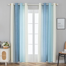 PLEASANT BOULEVARD Faux Linen Curtains [2 Panels] Gradient Color Window Drapes with Grommet, Thermal Insulated Darkening Curtain for Living Room, Bedroom, & Home Decor (52" W x 95" L, Cream & Blue)