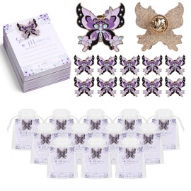 Cenoz 50 Sets Funeral Favors Brooch for Guests - Purple Butterfly Pins with Custom Memorial Cards & Pearl Organza Bags, Bulk funeral gifts, Celebration of Life Decorations, Memorial Gifts
