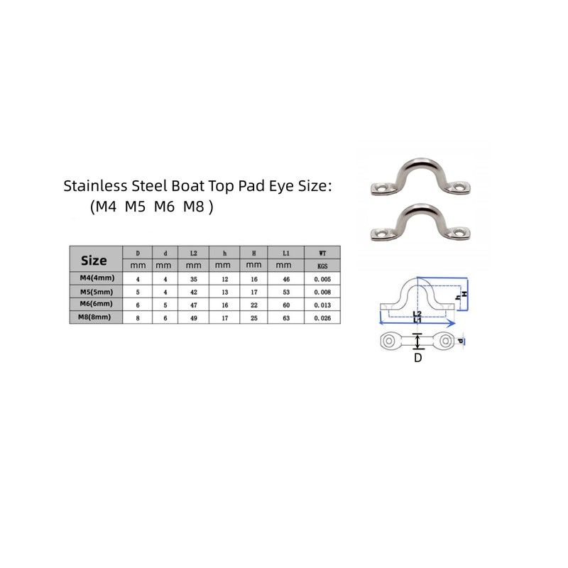 QLXHBOT M8 316 Stainless Steel Bimini Boat Top PAD Eye,