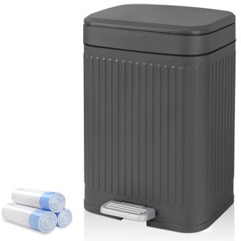 rejomiik Small Bathroom Trash Can with Lid 2.1 Gallon Soft Close Step Slim Garbage Can Waste Bin for Office, Bedroom, Kitchen, Dark Gray