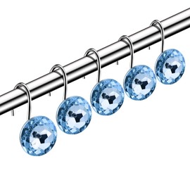 Mebix TRD Ganchos Cortina de Baño 12 Pzas | Aros Acrílico Diamante Glam | Acero Inoxidable Antióxido Deslizamiento Suave Elegancia Instantánea | Morado