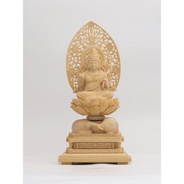 Wooden Sculpture Buddha Statue of Fugen Bodhisattva 8.9 inches (22.5 cm) (Wooden: Cypress) _ Born in 19 Year of the Tatsu, Zodiac Protection Honzon, Zodiac (Fugenbosatsu Whi)