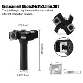 CNC Spoilboard Surfacing Router Bit 1/2" Shank,Carbide Insert Surfacing Router Bit with 2" Cutting Diameter, 2+2 Slab Flattening Router Bits with 10 PCS Indexable Insert(14x14x2mm for Flycutter