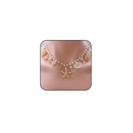 Shell Starfish Necklace Conch Statement Necklaces for Women Pearl Charm Choker Necklace Summer Surfer Seashell Beach Starfish Necklaces Ocean Jewelry (Gold)