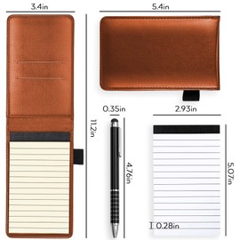 Nicpro Small Notepads Holder Set, 10 Pieces Mini Pocket Notebook PU Leather with 1pcs Metal Pen and 8pcs Lined Memo Book Refills for Meeting, Daily Records, Notes (Brown)