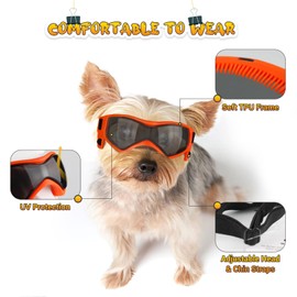 PETLESO Dog Goggles Small Breed, UV Protection Dog Sunglasses Medium Breed Dog Goggles for Medium Dog Outdoor Riding Driving, Medium Orange