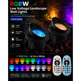 Motrackcao RGBW Low Voltage Landscape Lights, 10W Color Changing LED Well Lights with 40 Connectors, IP68 Waterproof Outdoor In-Ground Lights for Pathway Garden Yard Tree, 12V-24V (10 Pack)