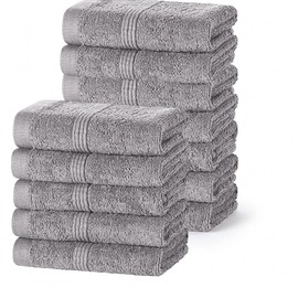 DARWEN STAR 100% Cotton 12 pcs Face Cloth, Highly Absorbent & Soft, 500GSM Egyptian Flannel towels, 30 x 30 Cm, Bathroom- Kitchen - GYM Multipurpose Cotton Towels (Light Grey)