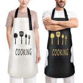 NEUTYPECHIC 2 Stück Kochschürze Herren Seitliches Handwischtuch, Verstellbare Schürze Damen, Kochschürze Damen Wasserdicht und Öldicht, Große Taschen Küchenschürze Damen für Zuhause, Hotel, Restaurant