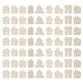 Toyvian 100pcs Wood Craft Shapes House Shaped Unfinished Wood Embellishment Cutout Veneers for DIY Craft Project Home Ornaments