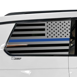 Bogar Tech Designs Precut Quarter Window American Flag Vinyl Decal Sticker Compatible with Jeep Grand Cherokee L 2021-2026, Thin Blue Line