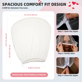 Oversized Makeup Protector Hood, Guards Hair & Makeup While Dressing, Nylon Chiffon, Reusable, Zip Closure, Machine Washable, Beige, 1Pack