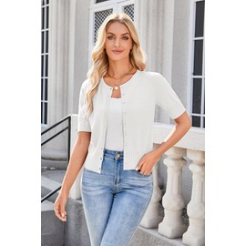 Newshows Short Sleeve Cardigan for Women UK Summer Cropped Cardigan Knitted Buttons Down Bolero Shrug White