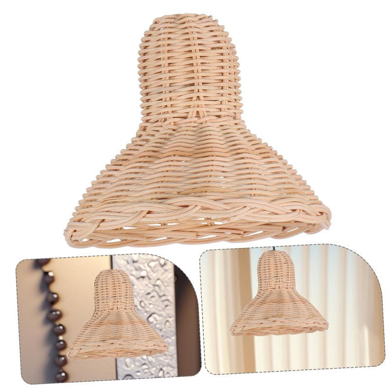 ORFOFE Vintage Rattan Lampshade Boho Style Bedside Lamp Handwoven Wicker