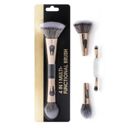 Bajajbeautyshop 4 in 1 Travel Brush with Foundation Brush, Powder Brush, Eyeshadow Blending Brush & Flat Brush | Soft Bristles Makeup Brushes Set for Women
