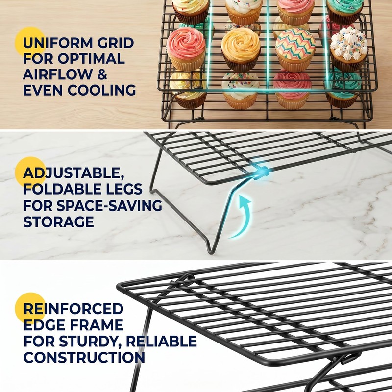 Cooling Racks for Baking, 3-Tier Stackable Wire Cooling Rack Set