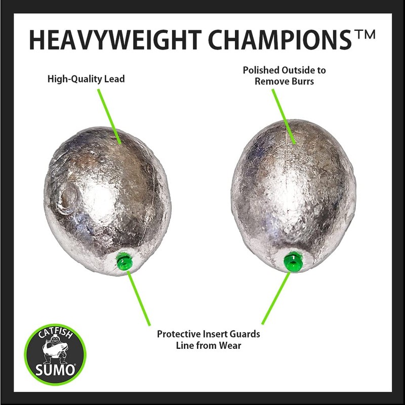 Catfish Sumo 2oz Egg Lead Sinker Weights with Line-Protecting Inserts