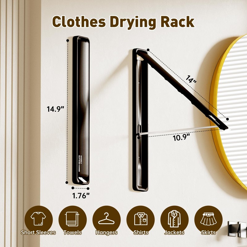 Deasolin Clothes Drying Rack, Laundry Room Wall Mounted Retractable Clothes