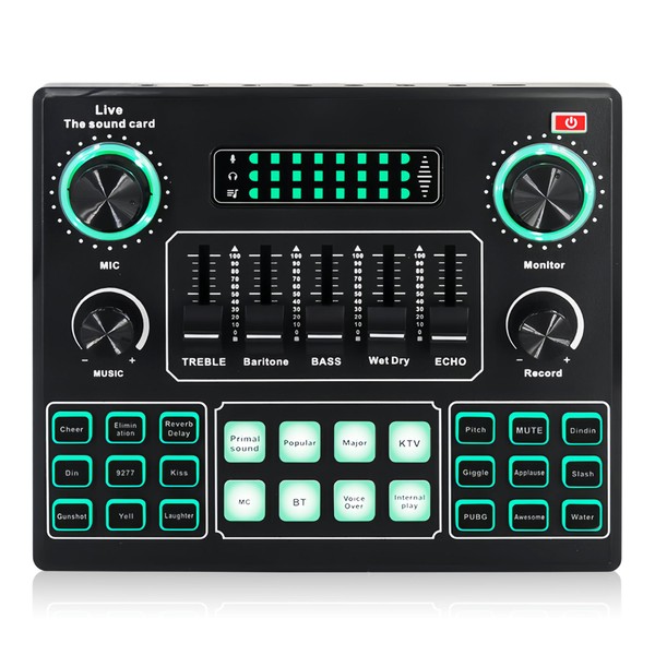 Bewinner Voice Changer Sound Card, Quad Sound Mixer Board with