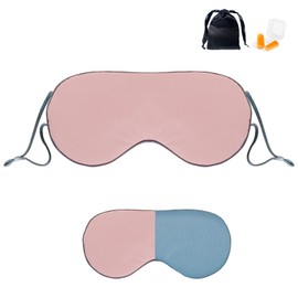 BREENHILL Sleep Mask Double-Sided Soft Adjustable Eye Mask for Women Men (Faux Silk, Bean Paste Pink)