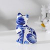 Handcrafted Gzhel Porcelain Cat Figurine, Blue and White Russian Folk