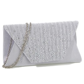 clutches and evening bags Women Evening Envelope Handbag Party Bridal Clutch Purse Shoulder Cross Body Bag(Silver) One Size