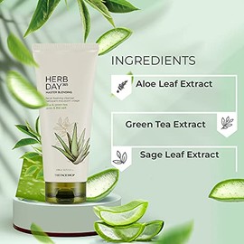 The Face Shop Herb Day 365 - Limpiador Facial Coreano | Gel Espumoso Calmante y Refrescante con Aloe Vera y Té Verde | Limpieza Suave e Hidratante par
