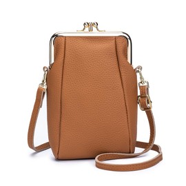 Yocipa Women's Genuine Leather Shoulder Bag, Mini Pochette, 2 Room Structure, Smartphone Pouch, Cross-body Shoulder Bag, Lightweight, Stylish, Retro, Small Bag, yellow (yellow ocher)