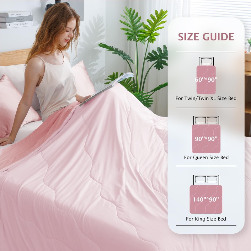 BEAUTEX Cooling Comforter Twin Size Cool Blanket for Hot Sleepers(Pink)
