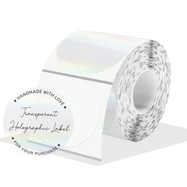 2" Round Transparent Thermal Label Stickers, Holographic Clear Self-Adhesive Direct Thermal Labels, Perforation Line Design& Waterproof- 300 Sheets