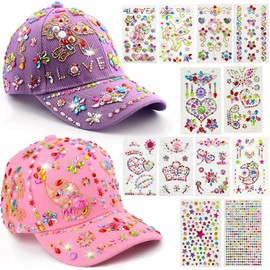 Gifts for Girls 4 5 6 7 8 9 10 12 Years Old, Decorate Your Own Baseball Cap with 12 Sheets Gems Stickers, Art & Crafts Kit for Kids, Fun Creative DIY Toys for Kids Girls