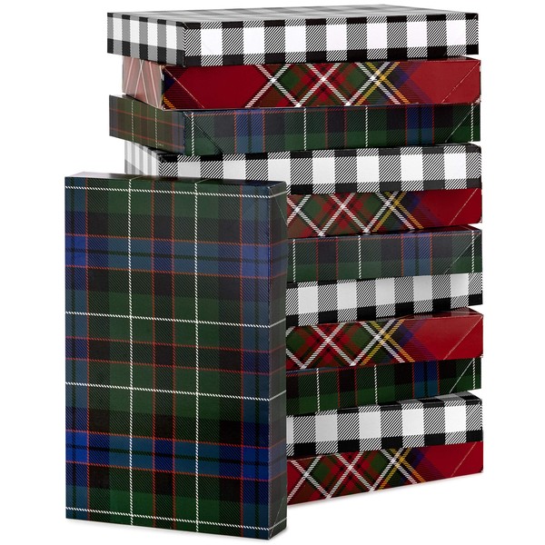 Hallmark Medium Gift Boxes with Lids (12 Shirt Boxes, 3 Designs: Buffalo Check, Red Plaid, Green Tartan) for Christmas, Holiday Parties, Hostess Gifts, Father's Day