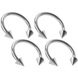 4pc 18g Surgical Stainless Steel Horseshoe Hoop 3mm Spike Circular Barbells Earrings Cartilage Helix Septum Nose Lip Rings - 8mm