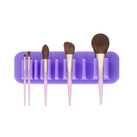 MEELYHOME Wall-Mounted Makeup Brush Organizer Silicone Cosmetic Brush Storage Rack Drying Rack Hanging Makeup Brushes Holder Wall-mounted Brush Storage Rack, Purple