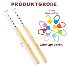 Bangbobi Crochet Hook Set Wooden Handle, 2 Pieces Crochet Hooks 3 mm - 3.5 mm for Beginners - Ergonomic Crochet Hooks with Stitch Markers, DIY Knitters Crochet Yarn
