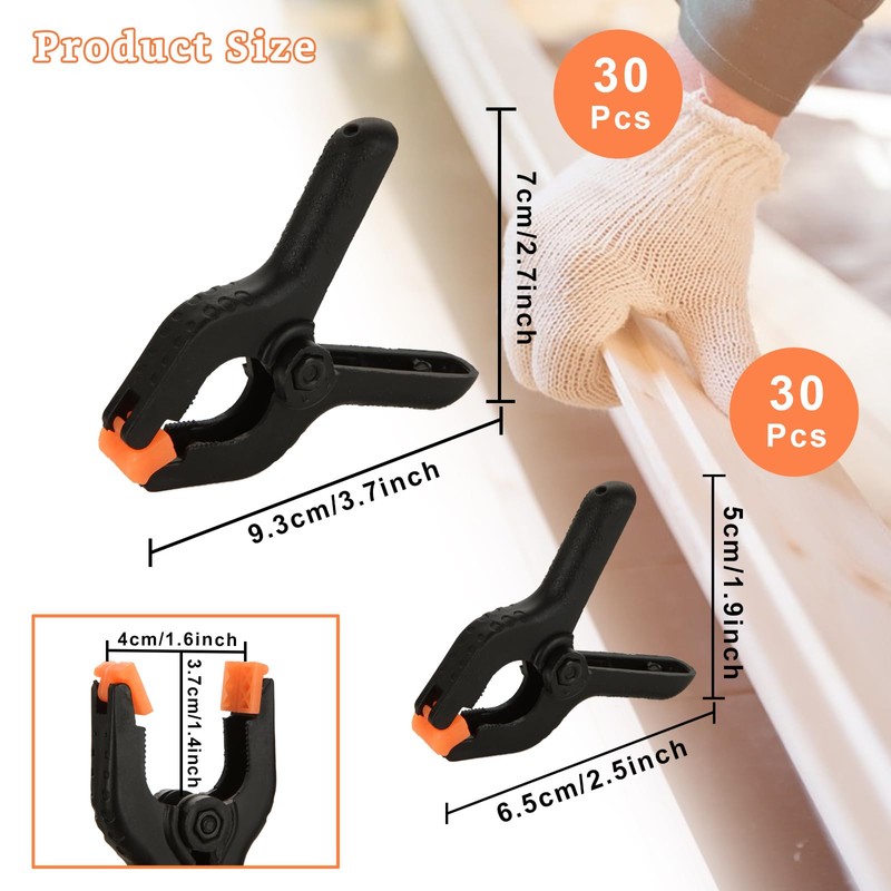 CYEER 60 Pcs Nylon Spring Clamps, 2 Size Heavy Duty