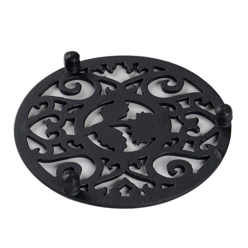 Sharemee Black Cast Iron Teapot Trivet With Rubber Pegs For