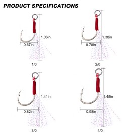 Goture Bucktail Assist Hooks Kit,Fishing Jigs Hooks - Size 1/0,2/0,3/0,4/0,Carbon Steel Barb Hook with Tassel,5PCS - Slow Fast Jigs Jigging Lure Hooks