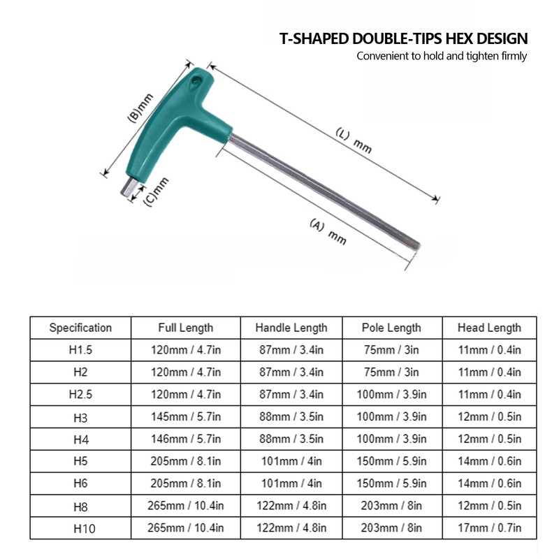 9Pcs Hex Wrench TShape Double Head NonSlip Handle Screw Tightening