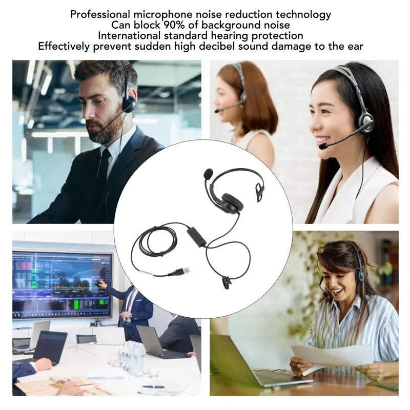 Single Ear Headset Comfortable Lightweight Noise Canceling Wired Computer Headset