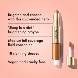 ICONIC LONDON Radiant Concealer & Brightening Duo | Creamy Liquid + Brightening Crayon Dual Ended Concealer, Cruelty Free, Vegan Makeup (Warm Deep) 0.08 oz