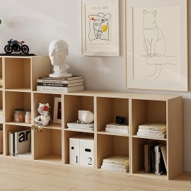 4-Cube Wooden Storage Organizer with Closed Back Panel Bookshelf Display Shelf for Home Office School Dining Closet Cabinetsize: 11.42"D x 24.17"W x 24.09"H, color: Natural Oak