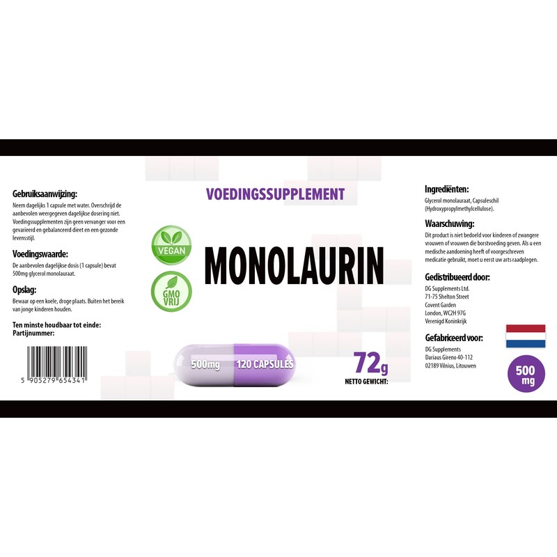 Monolaurin 500mg 120 Vegan Capsules, Laboratory Tested, Non-GMO, No Fillers