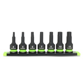 GRIPEDGE Tools | 7-PC - 3/8" Dr Short Metric Impact R.P.T. Hex Driver Set | Sizes 4, 5, 6, 7, 8, 10, 11 MM| Made With Cr-Mo Steel | Includes Premium Aluminum Socket Rail |